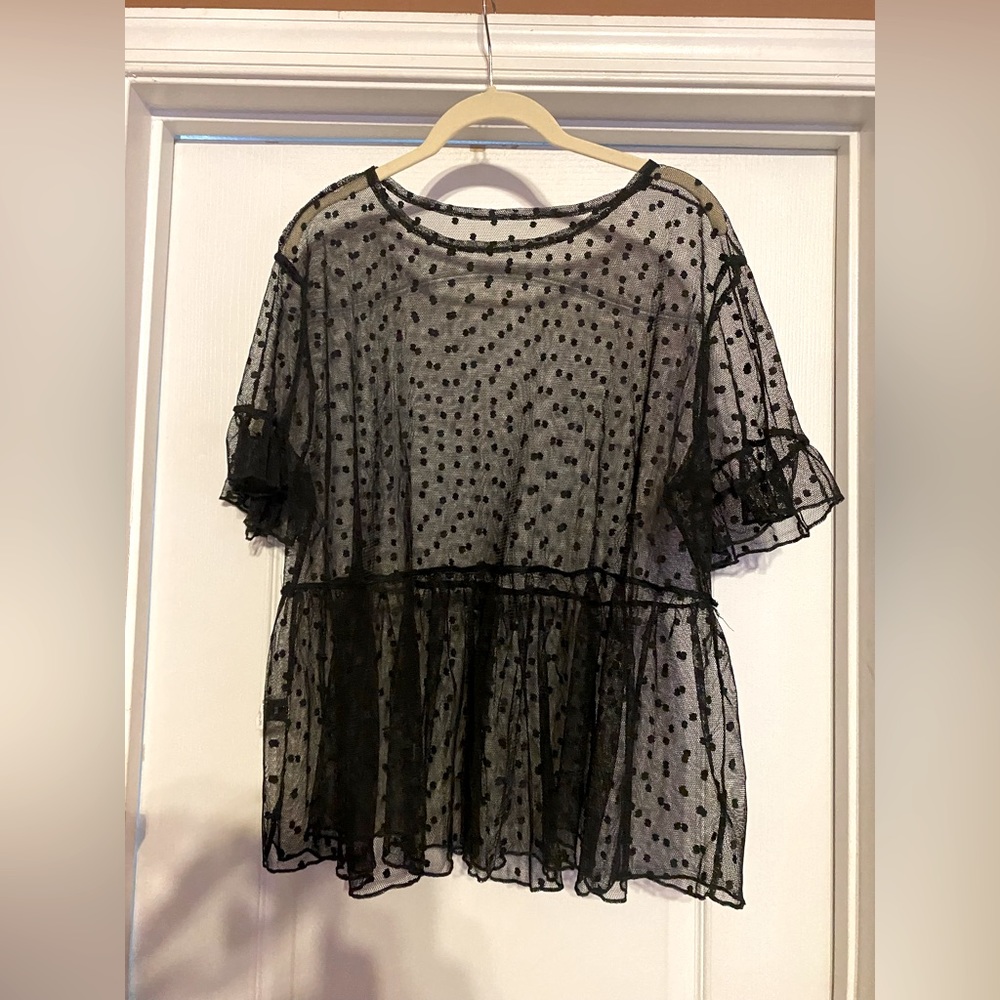 Black sheer polka dot top